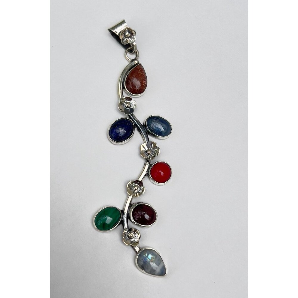 925 Sterling Silver multi stone pendant necklace - Picture 9 of 12